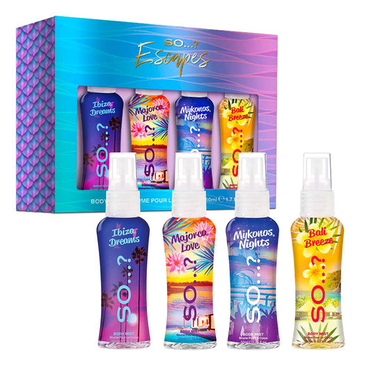 Coffret 4 Brumes Escape 50ml - Majorca, Ibiza, Mykonos, Bali