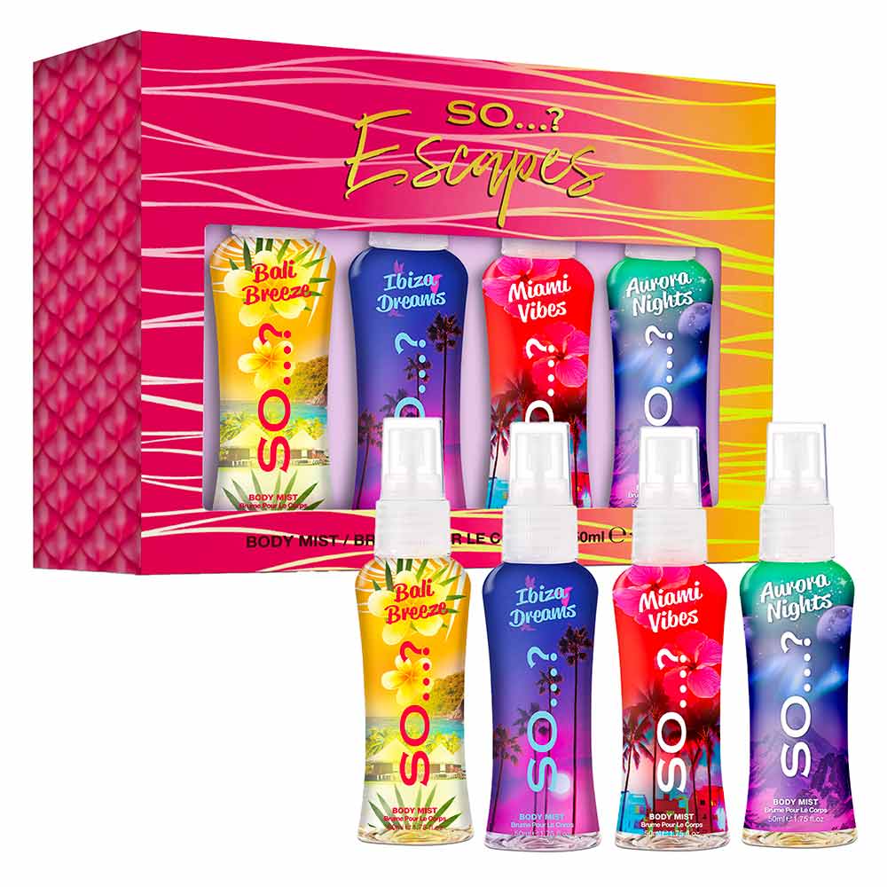 Coffret 4 Brumes Escape 50ml - Bali, Ibiza, Miami, Aurora